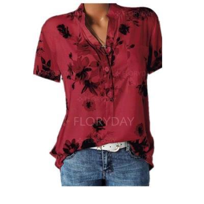 China Breathable High Quality Fashion Style Women's Shirt V-Neck Shortsleeve Shirt Summer Print Tops Hot for sale