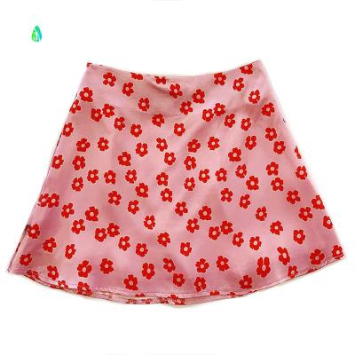 China 2021 breathable new fashion style flower printing summer leisure skirt satin mini skirt for sale