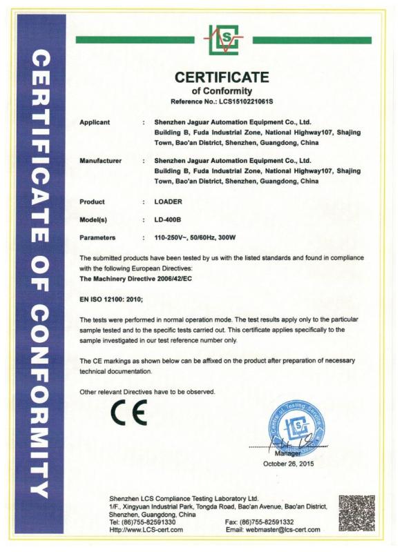 CE - Shenzhen JAGUAR Automation Equipment Co., Ltd.