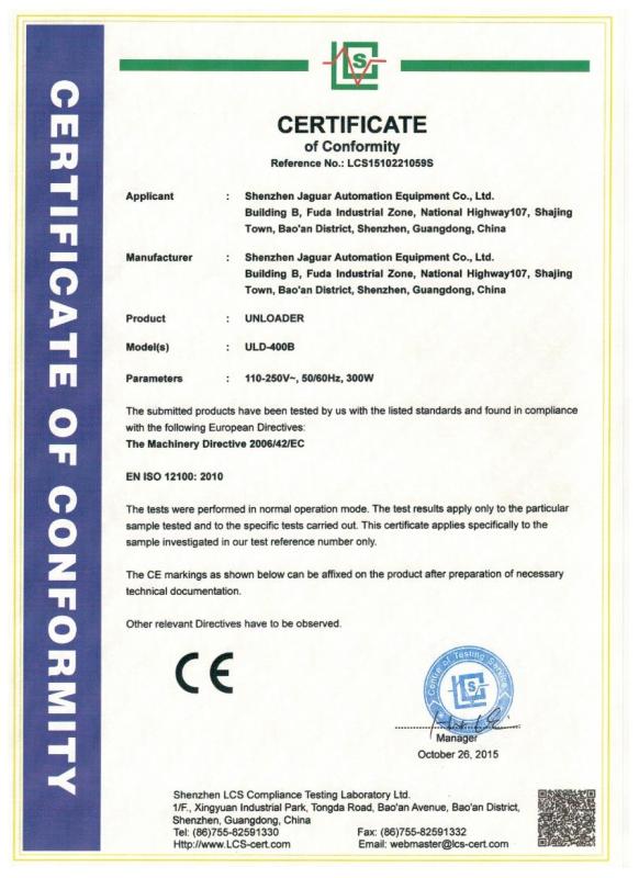 CE - Shenzhen JAGUAR Automation Equipment Co., Ltd.