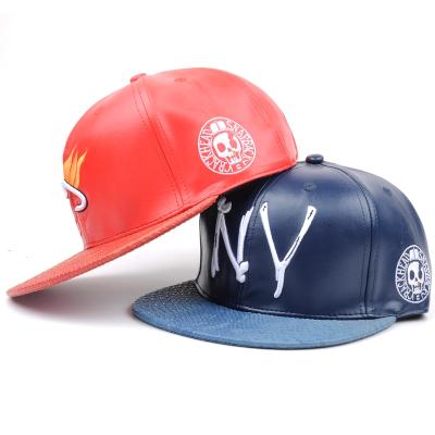 China JOINT Luxury Custom Brand Snap Back Hat Leather Hat 3d Embroidery for sale