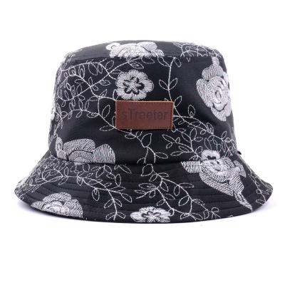 China Custom Printing Leather Character Flower Bucket Hat Fisherman Hat Patch for sale