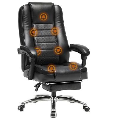 China Luxury Black Leather Massage Chair PU Executive Office Soft Back Soft Back Ergonomic Chair With Footrest for sale