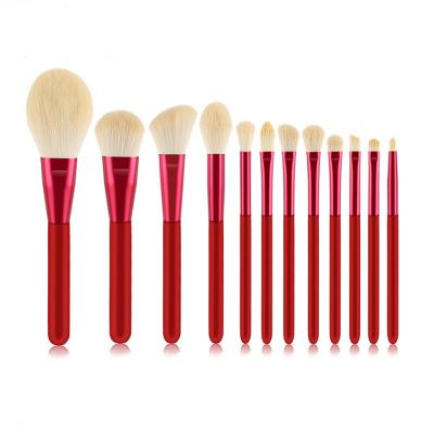 China Angular Blush 12 Pcs Hot Sale Facial Make Up Brush Private Logo Synthetic Hair Powder Makeup Brush With Cloth Bag for sale