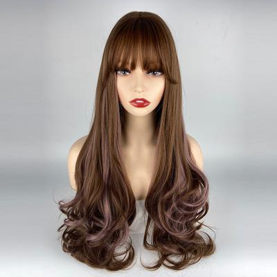 China Long Super Wave Wavy Synthetic Hair Wigs With Bangs Ombre Black Gray Ash Sensational Synthetic Wig Synthetic Headband Wig for sale