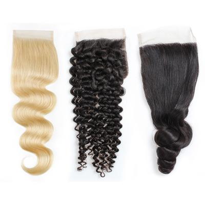 China Full Lace Hair Wig Hair Bundles With Closure Hot Selling Non Remy Hair Loose Deep Wave Bundles Weave Weft And 4*4 Lace Closure for sale