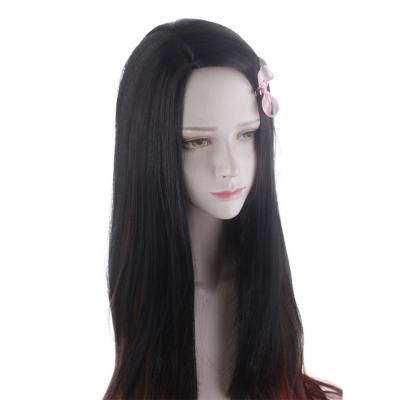 China Wholesale Regular Wave Anime Cosplay Wig Demon Slayer Kamado Nezuko Long Wavy Wig With Bamboo Sliver Fangs For Women for sale