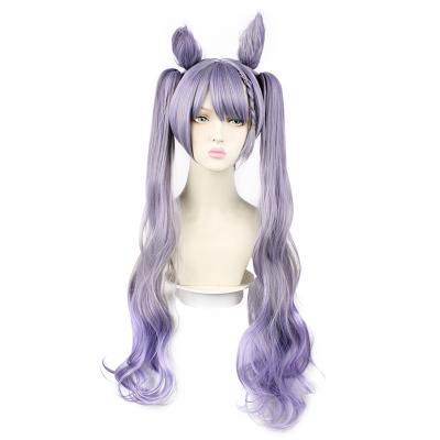 China Purple Regular Wave Braids Wig With Horns For Keqing Genshin Impact Game Anime Cosplay Hair Wigs With Twin Ponytails for sale