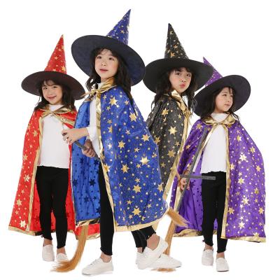 China Polyester Halloween Costumes Witch Cloak With Hat Wizard Cape Props For 3-12 Years Old Children Cosplay Party for sale