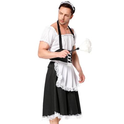 China Japanese Cotton Anime Lolita Maid Apron Dress Men Maid Outfit Cosplay Kawaii Lace Ruffles Dress Men Cafe Costume for sale