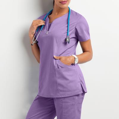 China Hospital's Small MOQ Quick Delivery Women's Four Sporty Stretch V-Neckline Scrub Top for sale