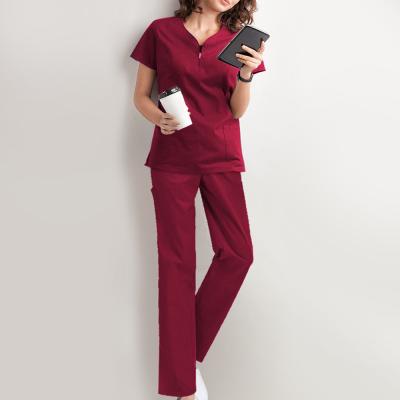 China Basic Hospital Scrub Set For Women Slim V-Neck Short Sleeves Scrub Top & Skinny Cargo Scrub Pants for sale