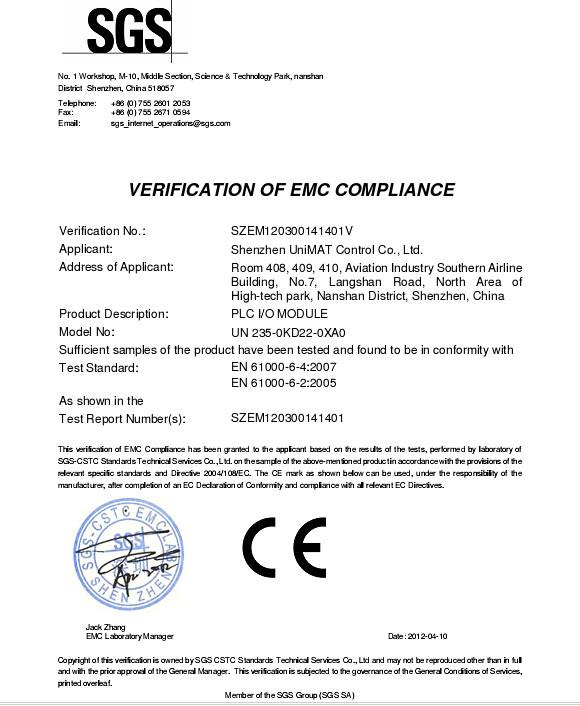 CE certificate - Shenzhen UniMAT Automation Technology Co., Ltd.