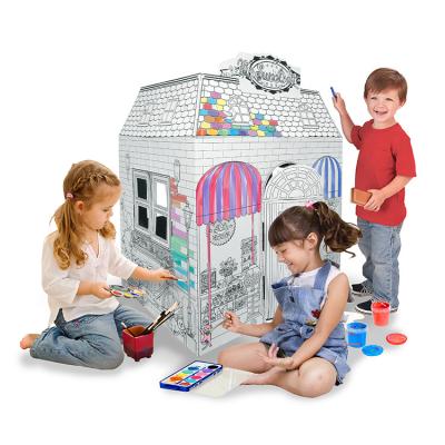 China DIY 3D Coloring in Kids Play House 85.1 x 5.7 x 37.1 (H) cm Cardboard Playhouse Cardboard Kids for sale