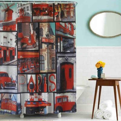 China Sustainable Custom Small MOQ 3D Retro Polyester Bathroom Curtain Digital Printing Shower Curtain for sale