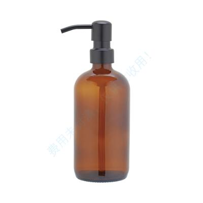 China Amber Glass Soap Dispenser Bottle For Shampoo Lotion High Quality Empty 500Ml Roll Frosted Amber Glass Bottle Soap Dispenser With Black Lotion Amber Bottle Pump Supplier In China for sale