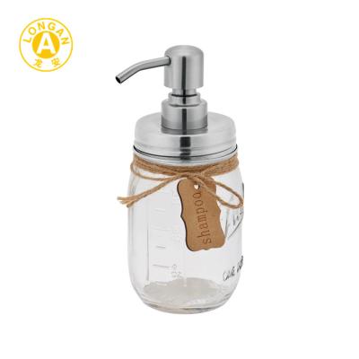 China Non Spill Wholesale Accept Custom Order Glass Material Home Use Mason Jar Soap Dispenser Liquid Soap Bottle for sale