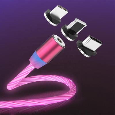 China Factory Simple Wholesale Magnetic Charging Cable 3 In 1 Led Flowing Light Type C Mobile Phone Micro Usb Fast Charger Data Cable Line for sale