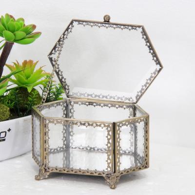 China Wholesale Custom Small Size Vanity Table Luxury Bronze Metal Jewelry Box Makeup Cosmetic Glass Organizer for sale