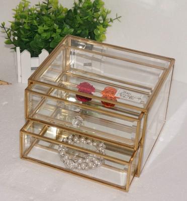 China Antique Gold Clear Glass Jewelry Gift Frame Design Dressing Table Handwork Glass Jewelry Storage Boxes for sale