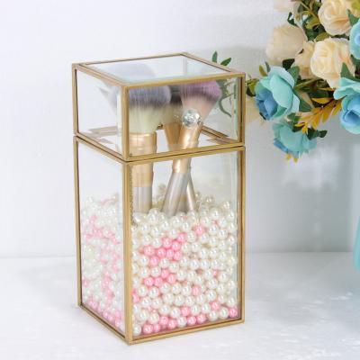 China Wedding Dressing Table Wedding Ring Brass Frame Decor Jewelery Decorative Hand Trinket Box Clear Glass Box for sale