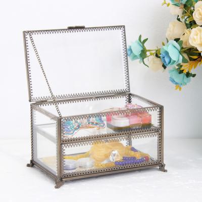 China Dressing Table Fancy Metal Frame And Polish Finish Luxury Glass Jewelry Box Vanity Rack for sale