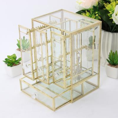 China Hot Selling Dressing Table Gold Jewelry Box Earring Jewelry Display Stand Glass Earring Holder for sale