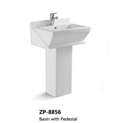 China New Design Bathroom Wash Basin White Color Ceramic Standing Pedestal Sinks for sale