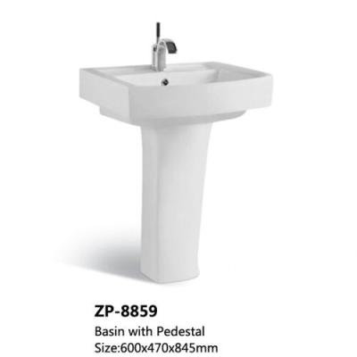 China New Design Bathroom Rectangular Wash Basin White Color Ceramic Standing Pedestal Sinks for sale