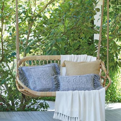 China Modern Design Patio Weather Resistant Double Seat Cane Rattan Hanging Swing Chair Natural Garden for sale