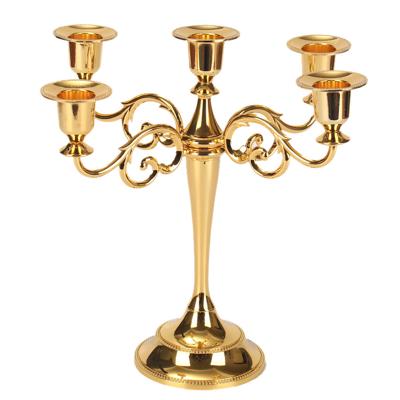 China Five-branch classic gold candelabra taper candlestick holder for sale