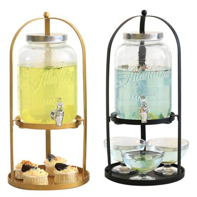 China CREATIVE glass beverage dispenser with spigot and metal holder for sale