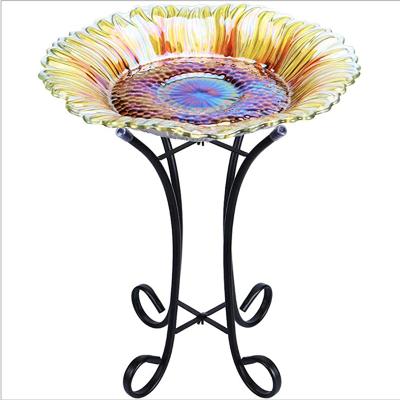 China Sunflower Glass Vessel Glass With Iron Stand for sale