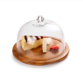 China Europe 16*7.5 clear glass dome with bamboo wood base for sale