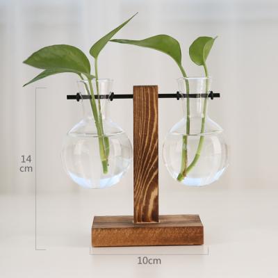 China Europe Creative Hydroponic Plant Vase Wooden Frame Glass Vase for sale