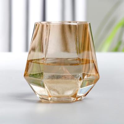 China Creative Stocked Diamond Hexagonal Transparent Glass Whiskey Cocktail Beer Glass for sale