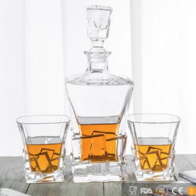 China Europe 28OZ 830ML Square Iceberg Whiskey Decanter Set With 4 Whiskey Glass for sale