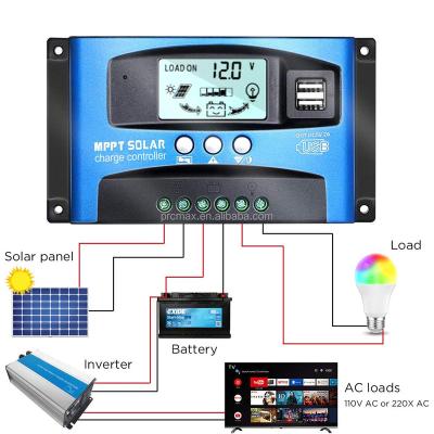 China Charger Controller Dual USB 30A 40A 50A 100A 12V 24V Smart MPPT Solar Panel Charge Regulator Controller for Lead Acid Lithium LiFePO4 Batteries for sale