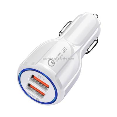 China UniversalÂ  White QC3.0 Quick Charge Adapter 2 Port USB Car Charger with Cigarette Lighter for Vehicle Mobile Phone for sale