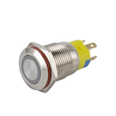 China Brass/304 Stainless Steel 16mm Metal Push Button Switch Nickel Plated Blue 12V IP67 Self Locking Waterproof 220V Led Push Button Switch for sale