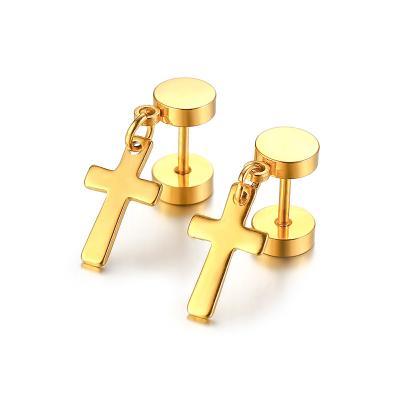 China Popular Popular Fashion Jewelry Stainless Steel Gold Cross Drop Earrings For Men for sale