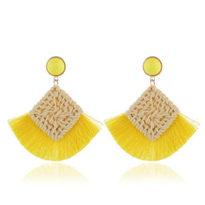 China No Fashion Bohemian High End Square Wooden Fan Earring Bamboo Handmade Jewelry for sale