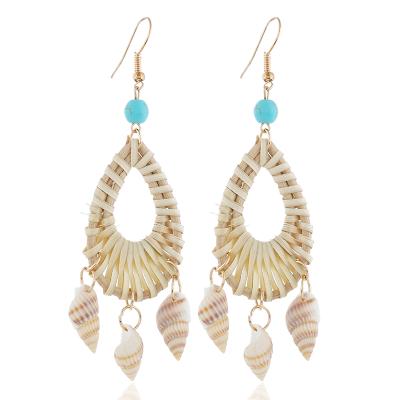 China BOHEMIA European America Big Sale Natural Conch Bamboo Turquoise Geometry Tassel Earring for sale