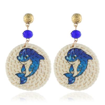 China Wholesale High Quality CLASSIC Blue Handmade Resin Pearl Jewelry Dolphin Print Dangle Earrings For Girl for sale