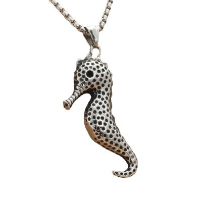 China Best Selling Fashion 24k Yellow Gold Punk Necklace Patterns Stainless Steel Seahorse Pendant Necklace Men for sale