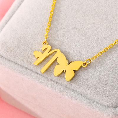 China TRENDY 26 Letter Necklace Stainless Steel Necklace Jewelry Clavicle Chain Butterfly Necklace For Women for sale