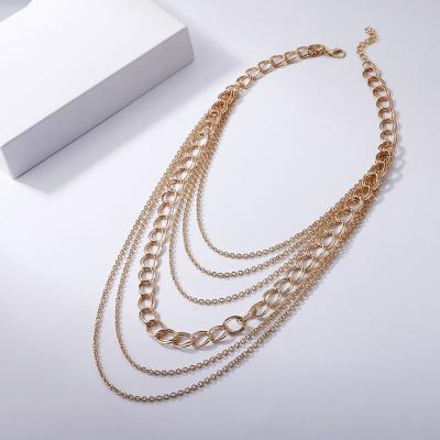 China FASHIONABLE Vintage Multi Aluminum Gold Hip Layer Necklace Women Cuban Chain for sale