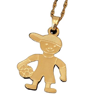 China New FASHIONABLE Wholesale Design 18K Gold Plated Soccer Boy Pendant For Kids Copper Alloy Jewelry for sale