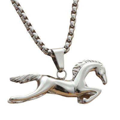 China Punk Titanium Steel Horse Pendant Personality Jumping Retro Fashionable Men's Stainless Steel Horse Necklace for sale