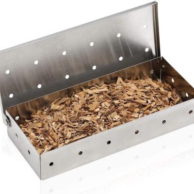 China Easily Cleaned Grill Smoker Box with Stainless Steel Shell and Hinged Lid for BBQ Gas Grill Meat Smoking Wood Chips for sale